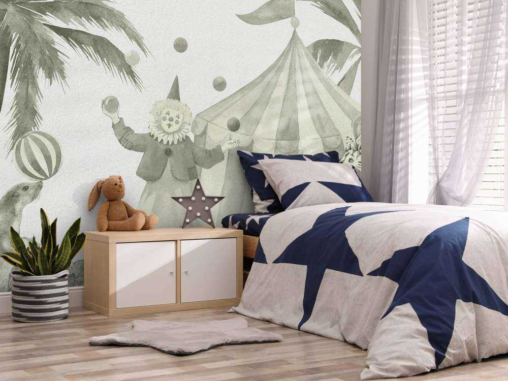 Animaux de cirque joyeux en vert d'eau