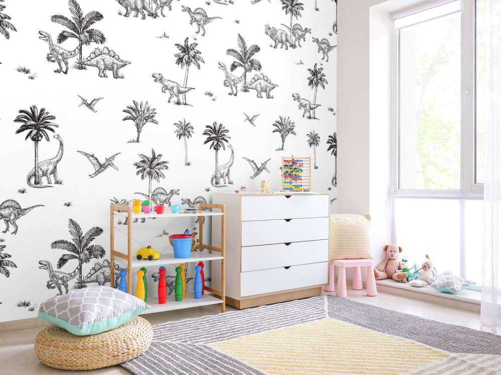 Motif de dinosaures en noir et blanc
