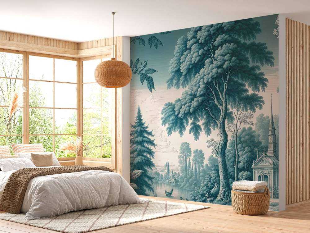 Toile de Jouy bleu canard