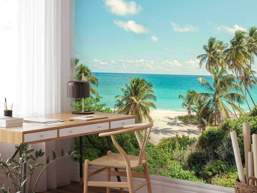 Palmiers sur la plage à la Barbade.