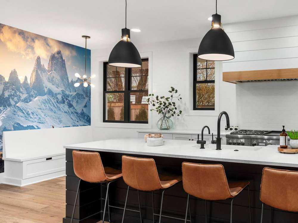 Guanaco près de sommets enneigés.