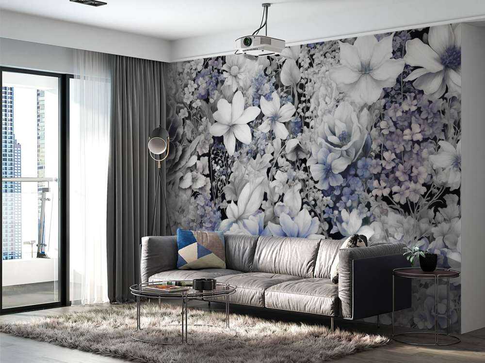 Festival des fleurs sans couture - bleu foncé