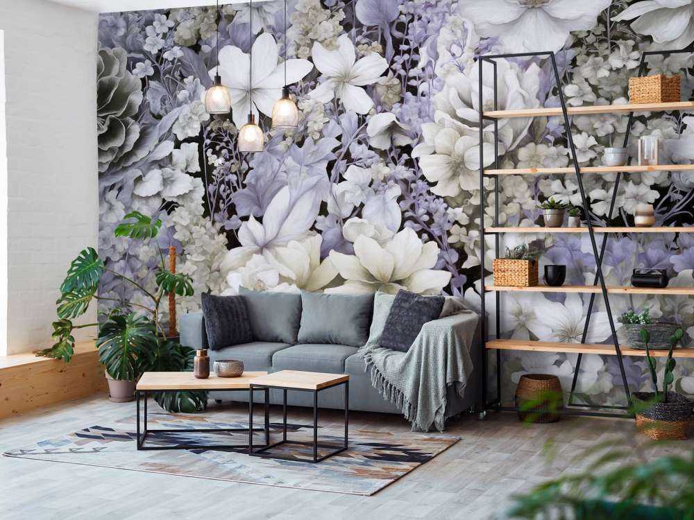 Festival de fleurs sans couture - gris foncé