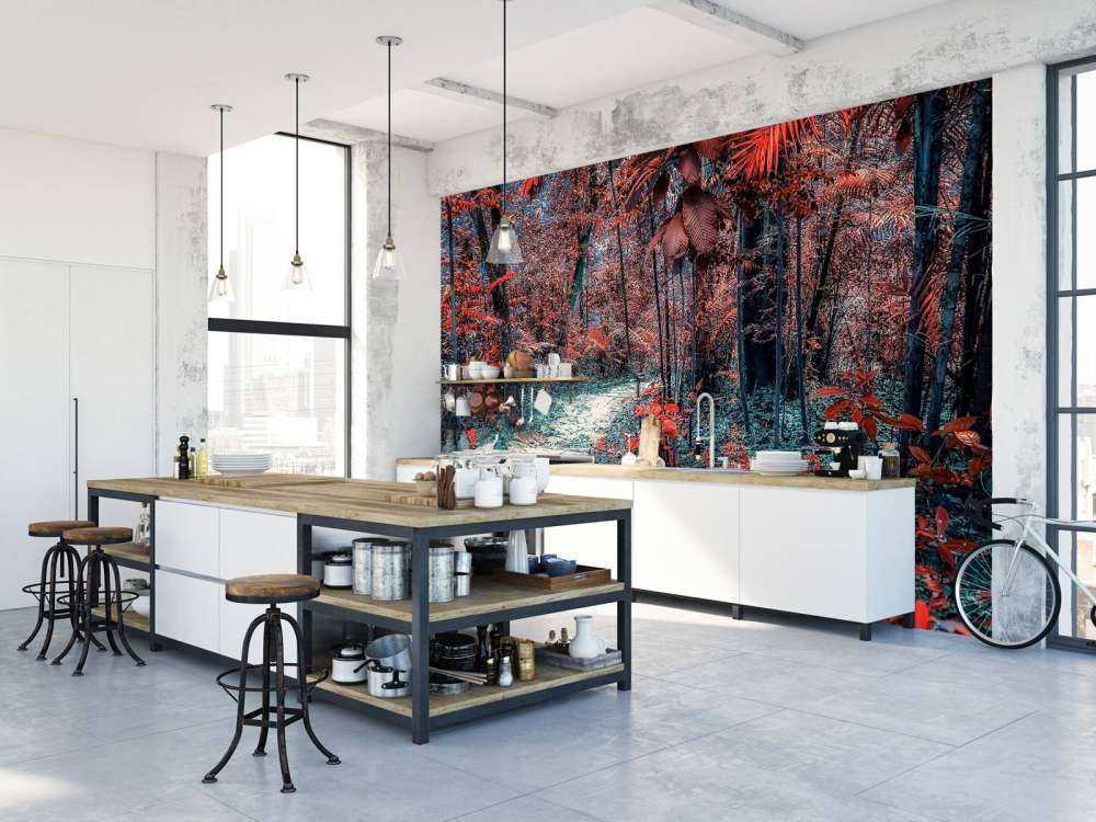 Chemin rouge sang à travers la forêt des rêves