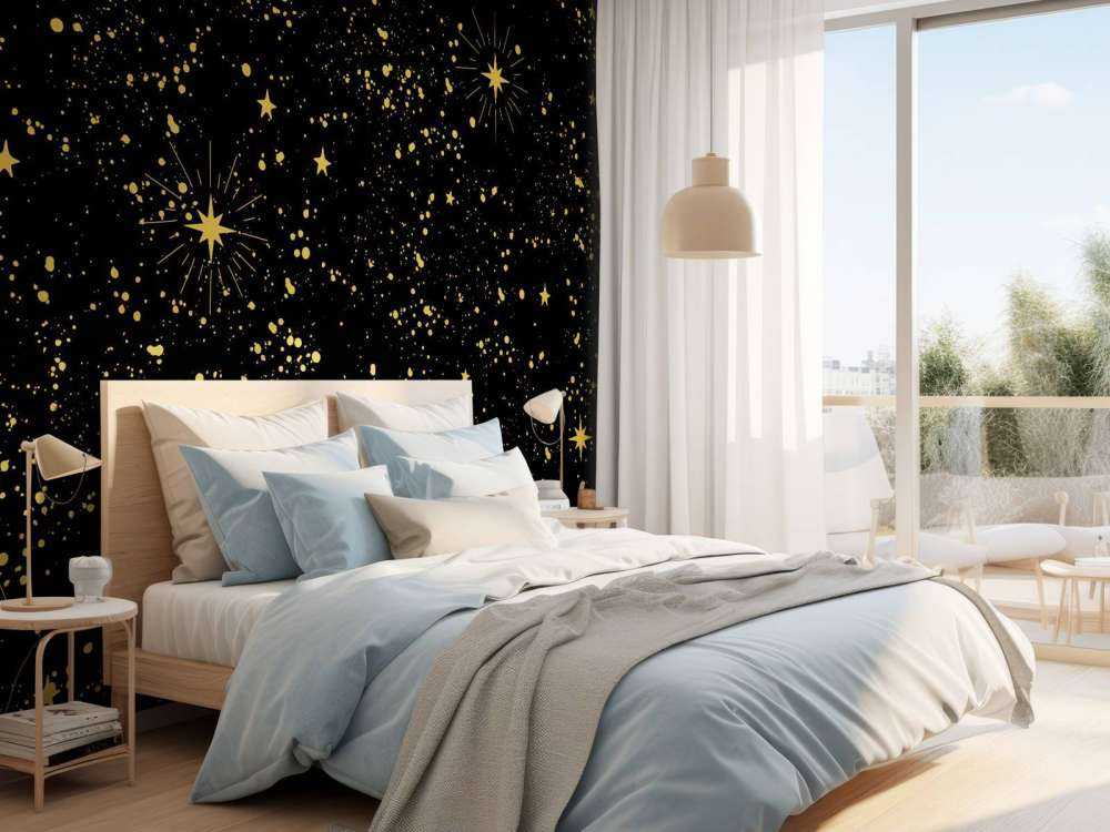 Pluie d'étoiles dorées sur fond noir