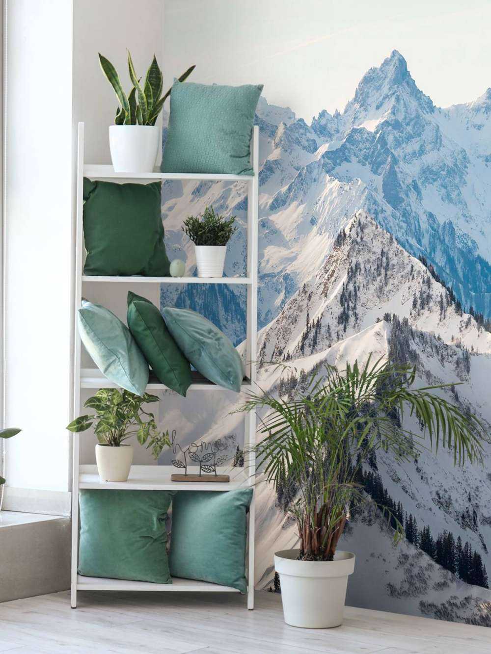 Winterkam avec des sommets alpins sous la lumière du soleil