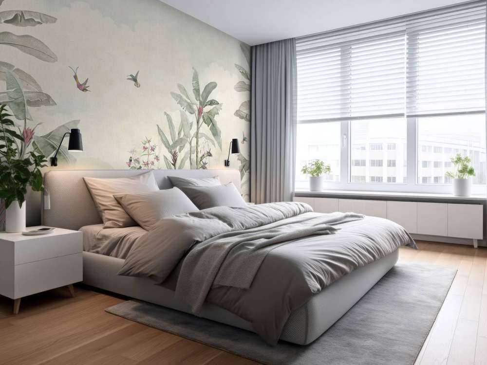 Colibris et feuilles tropicales