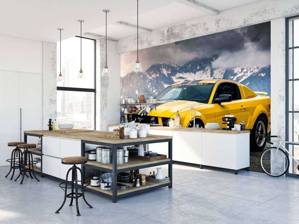 Mustang gelé dans un paysage montagneux