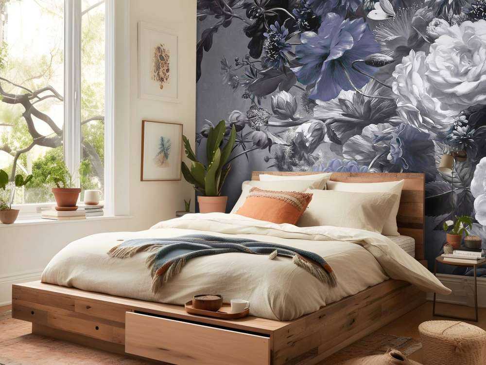 Grand bouquet avec des coquelicots bleus