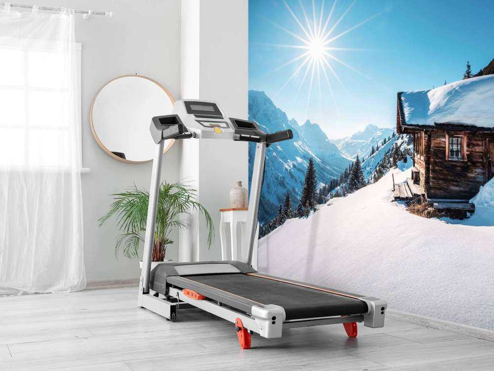 Soleil d'hiver au-dessus de la cabane en bois.