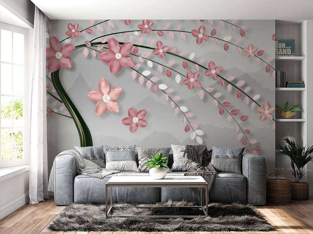 Arbre 3D avec des fleurs roses