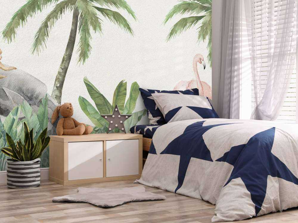 Flamants roses et singes