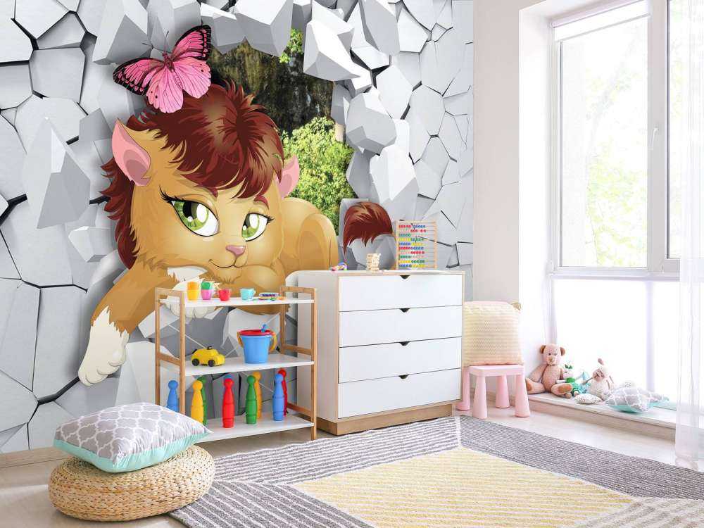 Lionne à travers un mur