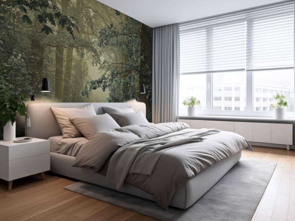 Chemin à travers la forêt avec du brouillard