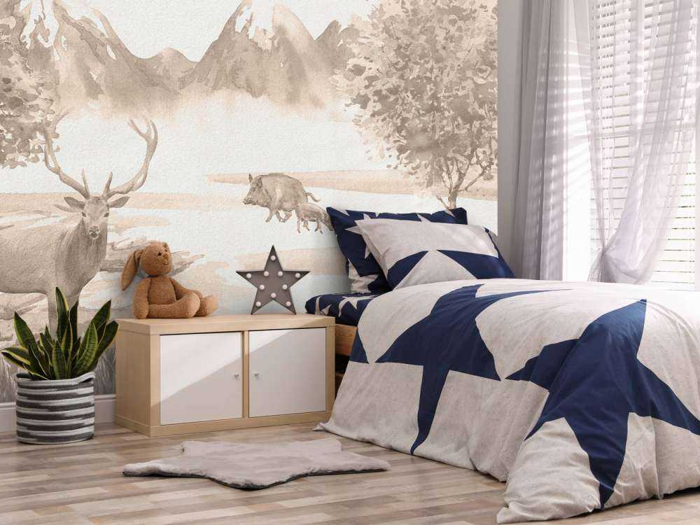 Forêt avec animaux en taupe