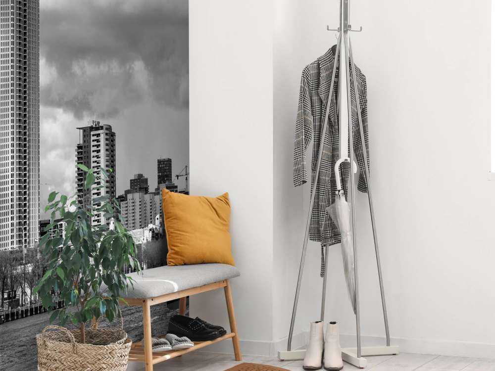 Skyline Rotterdam (Westerkade) depuis Katendrecht (noir et blanc) 