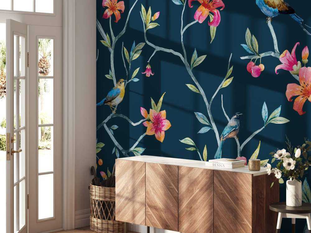 Fleurs et oiseaux tropicaux