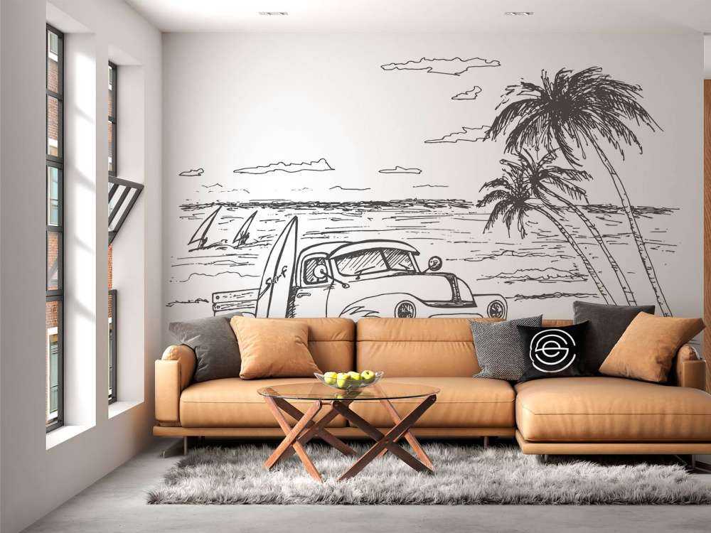 Plage dessinée en noir et blanc