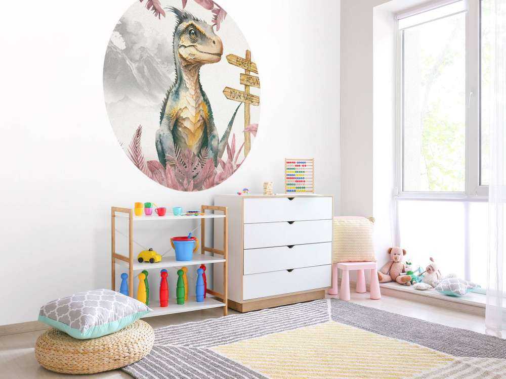 Bébé vélociraptor dans la jungle rose