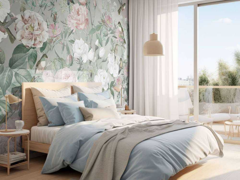 Oiseaux dans le jardin de roses