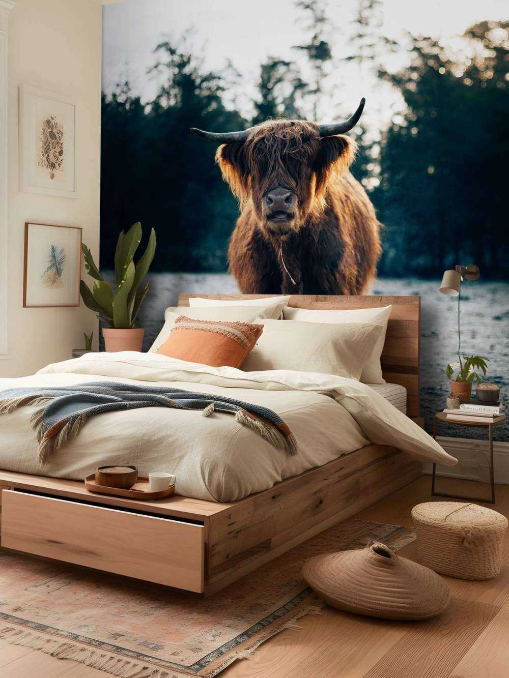 Highlander écossais dans le soleil du matin