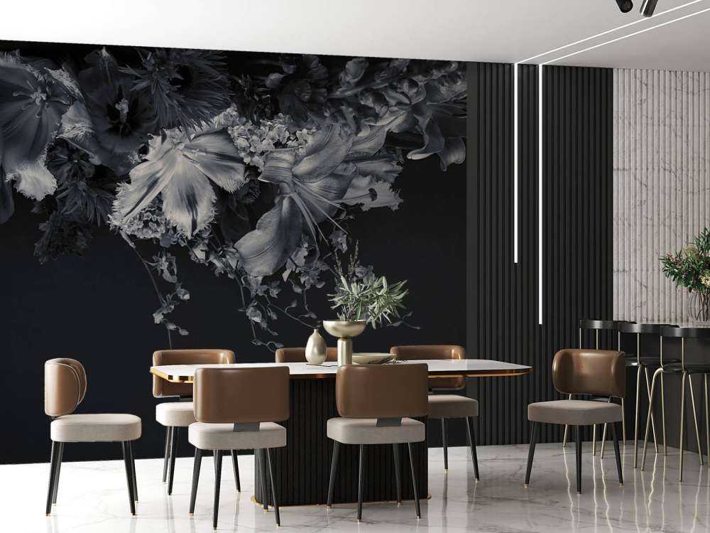 Tête de lit Floral noir et blanc