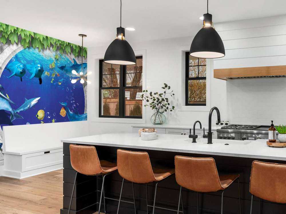 Les dauphins à travers le mur