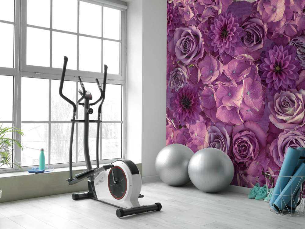 Hortensias mauves, roses et dahlias