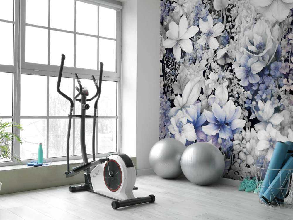 Festival des fleurs sans couture - bleu foncé