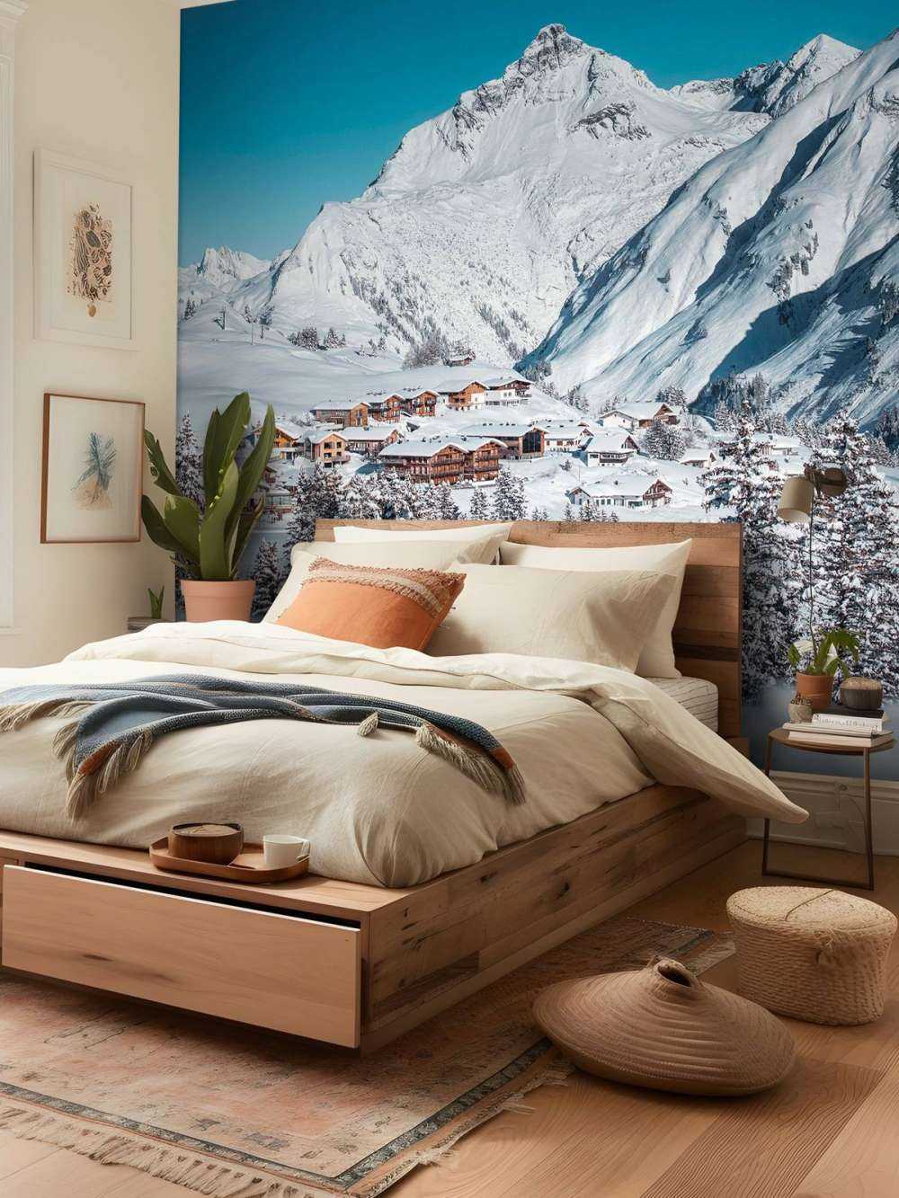 Refuges de montagne sous des sommets enneigés