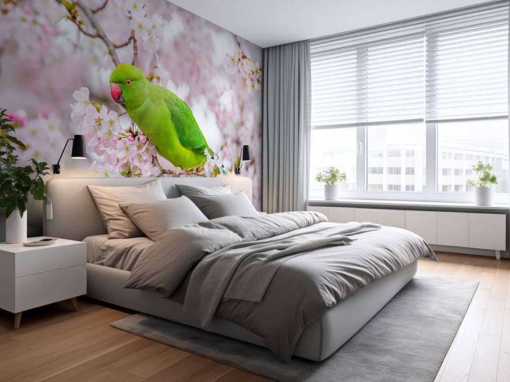 Perroquet assis sur un arbre en fleurs