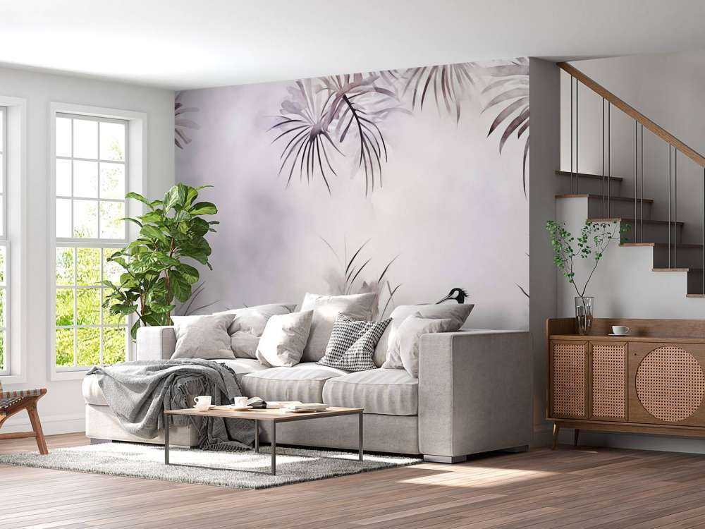 Grues dans le champ blanc