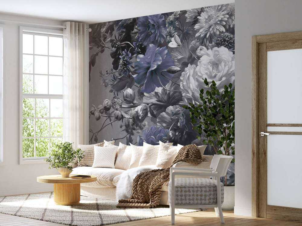 Grand bouquet avec des coquelicots bleus