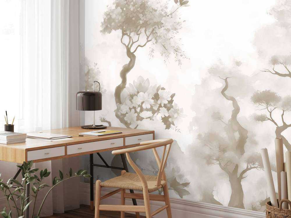 Arbres en fleurs gris