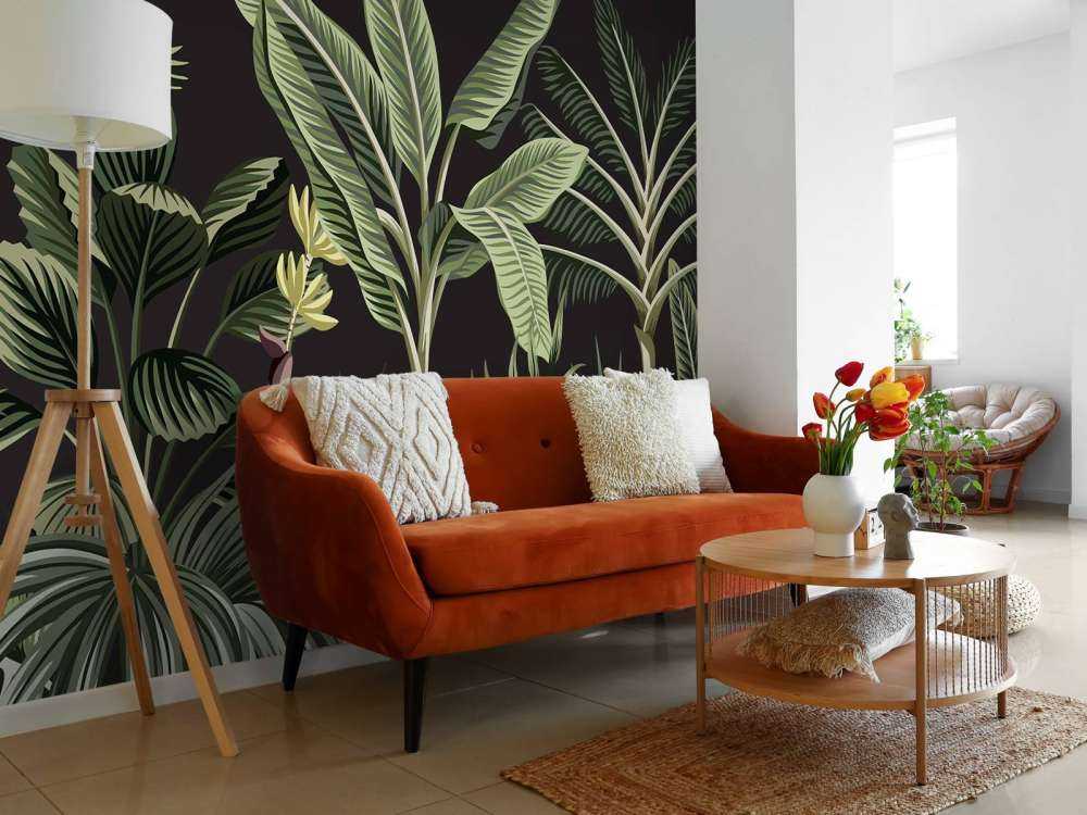 Palmier tropical sur fond sombre