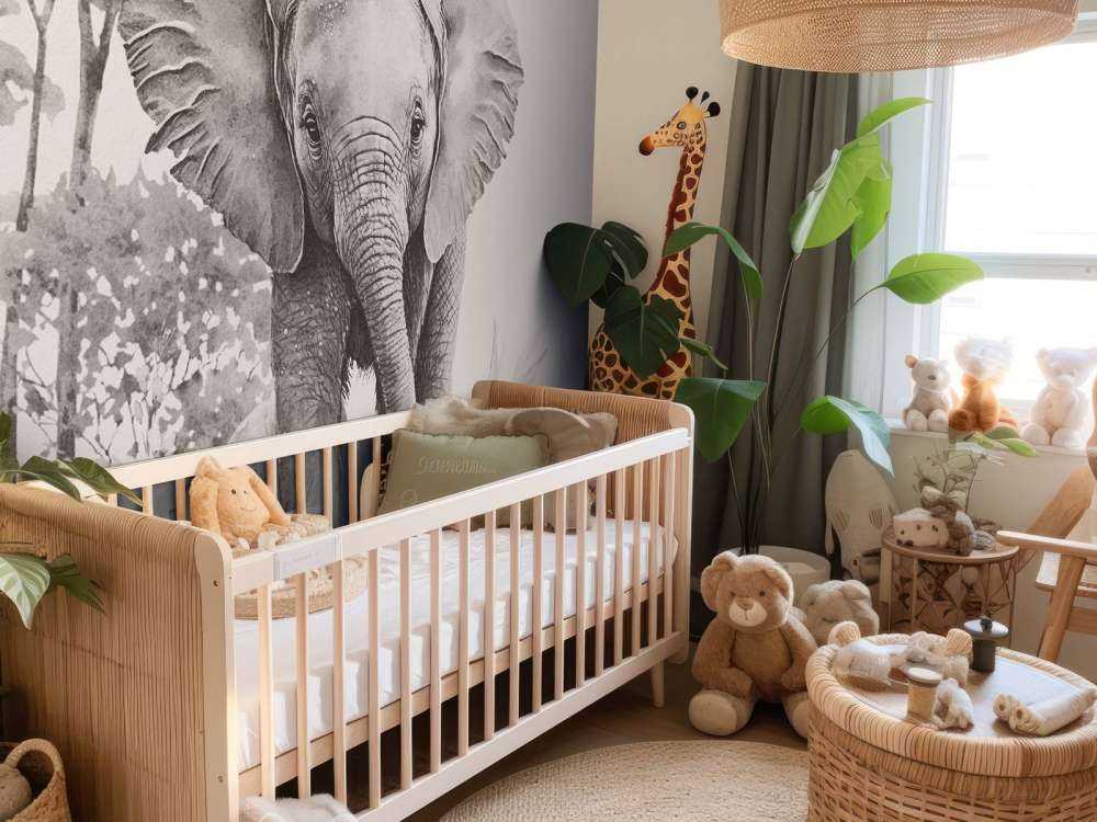 Bébé éléphant dans la jungle beige