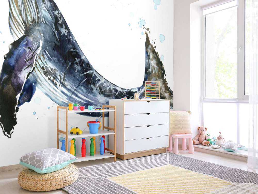 Baleine à bosse d'aquarelle à la nage