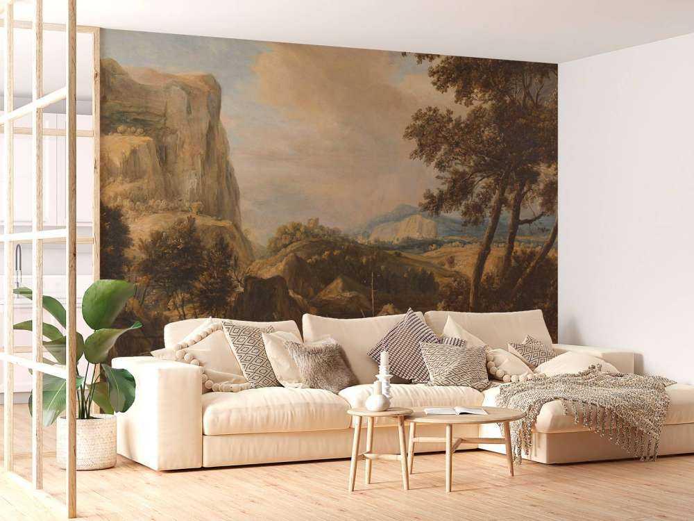 Paysage montagneux avec pêcheur