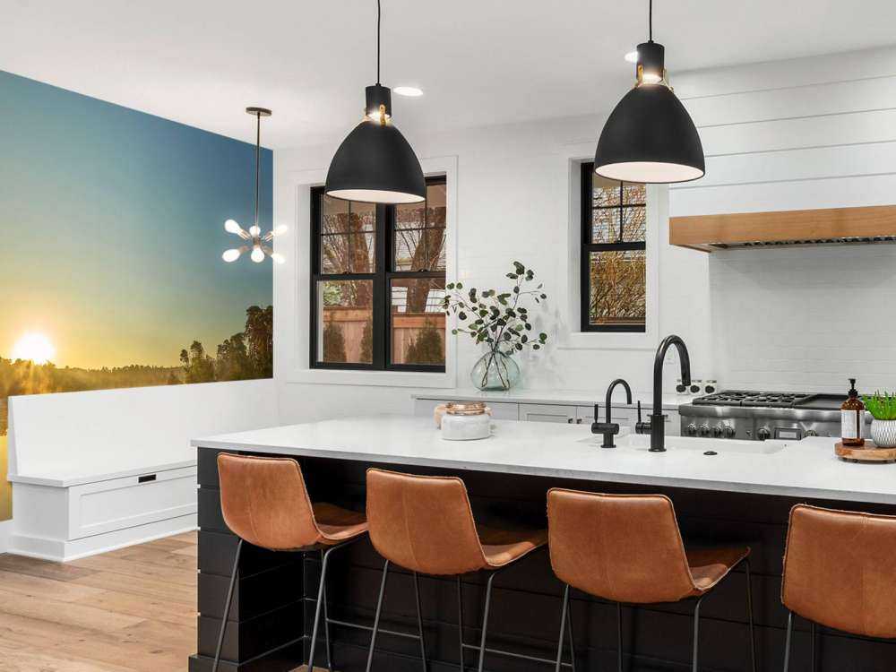 Lever de soleil au lac forestier