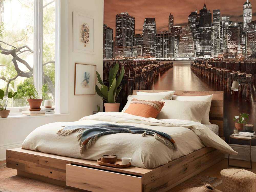 Skyline de Manhattan avec des brise-lames