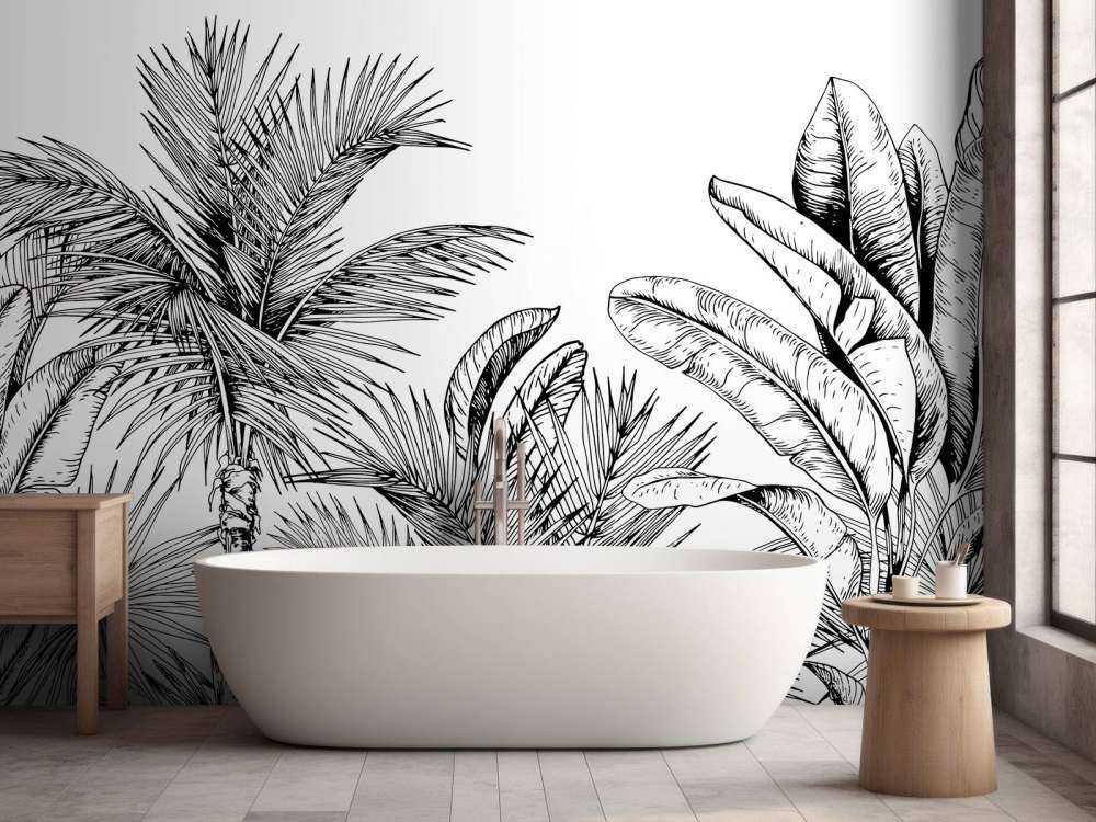 Palmiers et feuilles de bananier