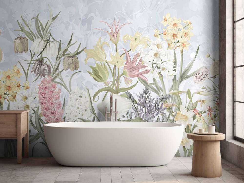 Fleurs de printemps - Bleu ciel doux