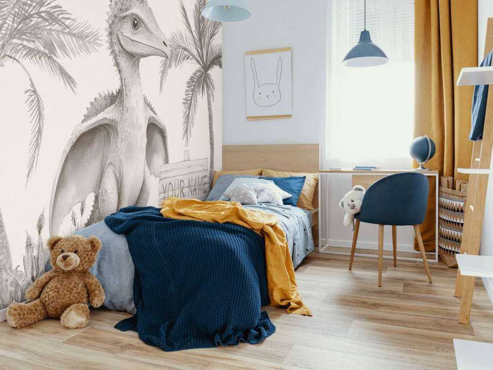 Bébé ptéranodon dans la jungle beige