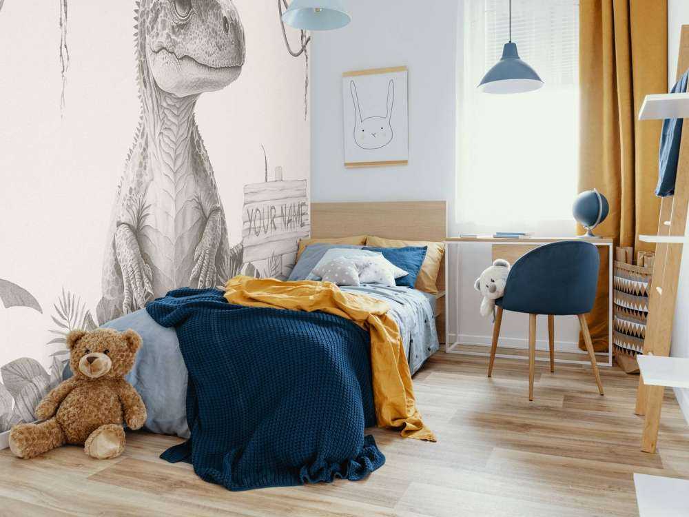 Bébé T-rex dans la jungle beige