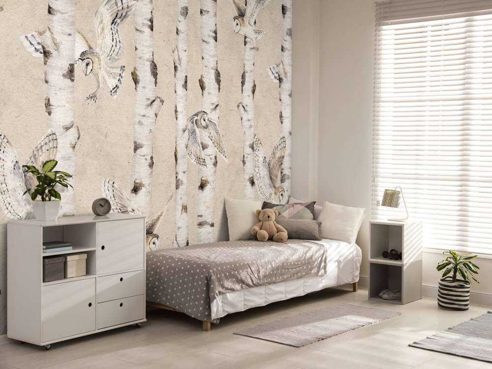 Birch and Owls - Beige - 120
