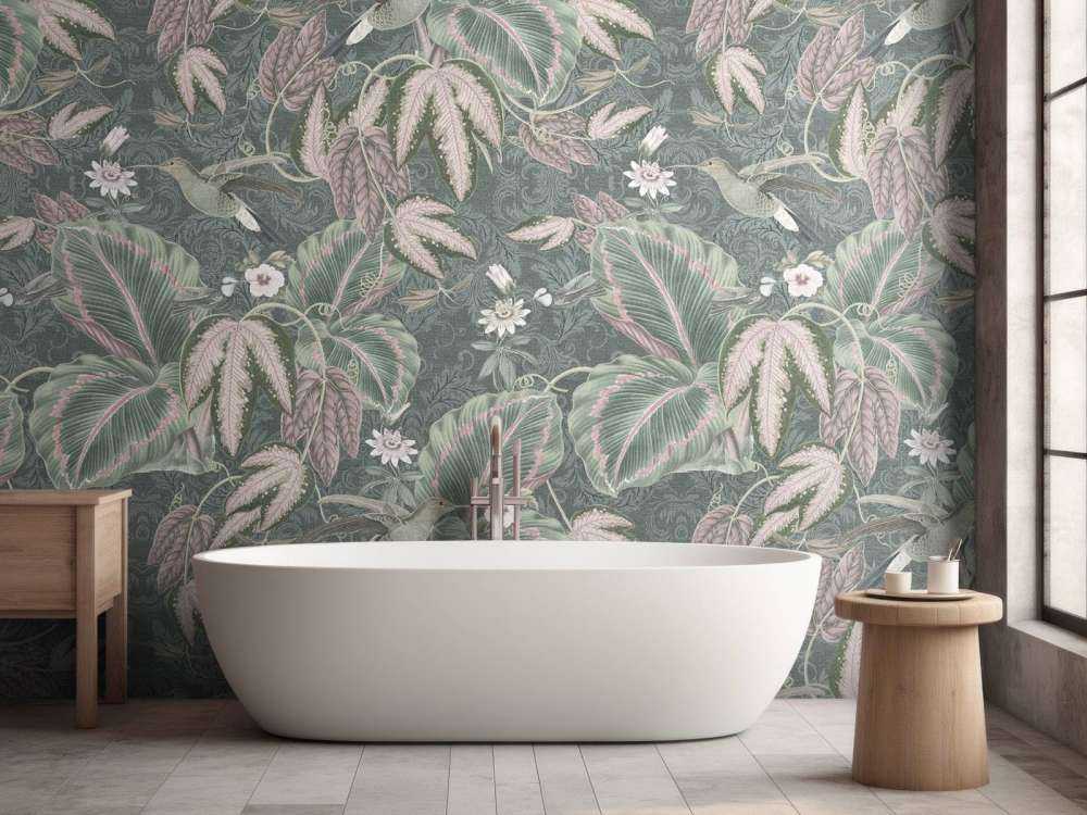 Oiseaux de paradis tropicaux - vert vintage