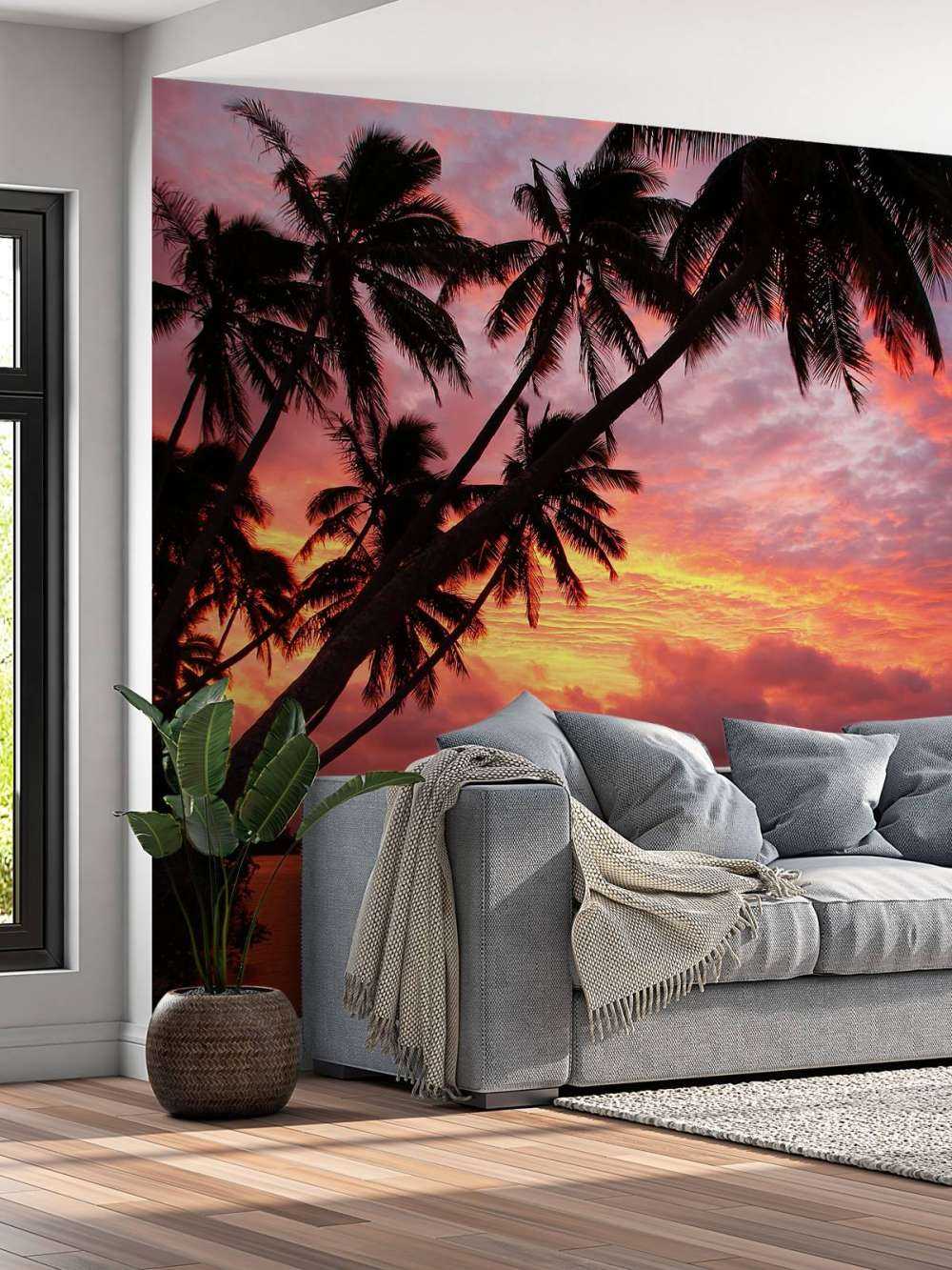 Palmiers au-dessus d'un océan rouge