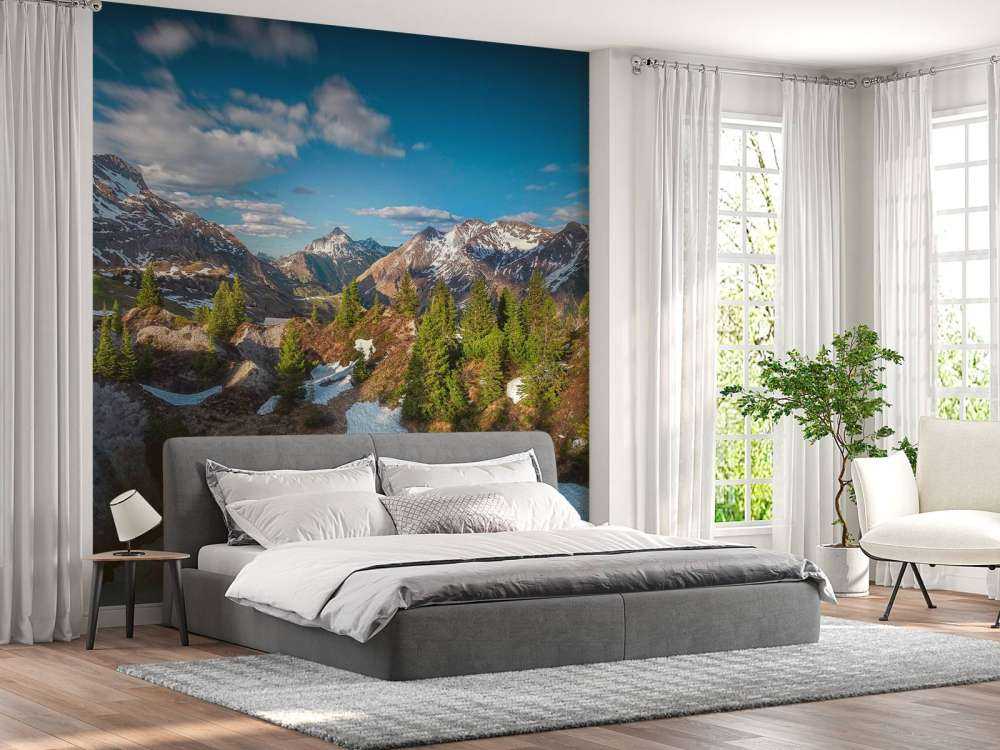 Lentezon sur une forêt de montagne enneigée