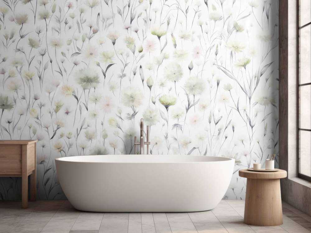 Bleuets et herbes des champs verts