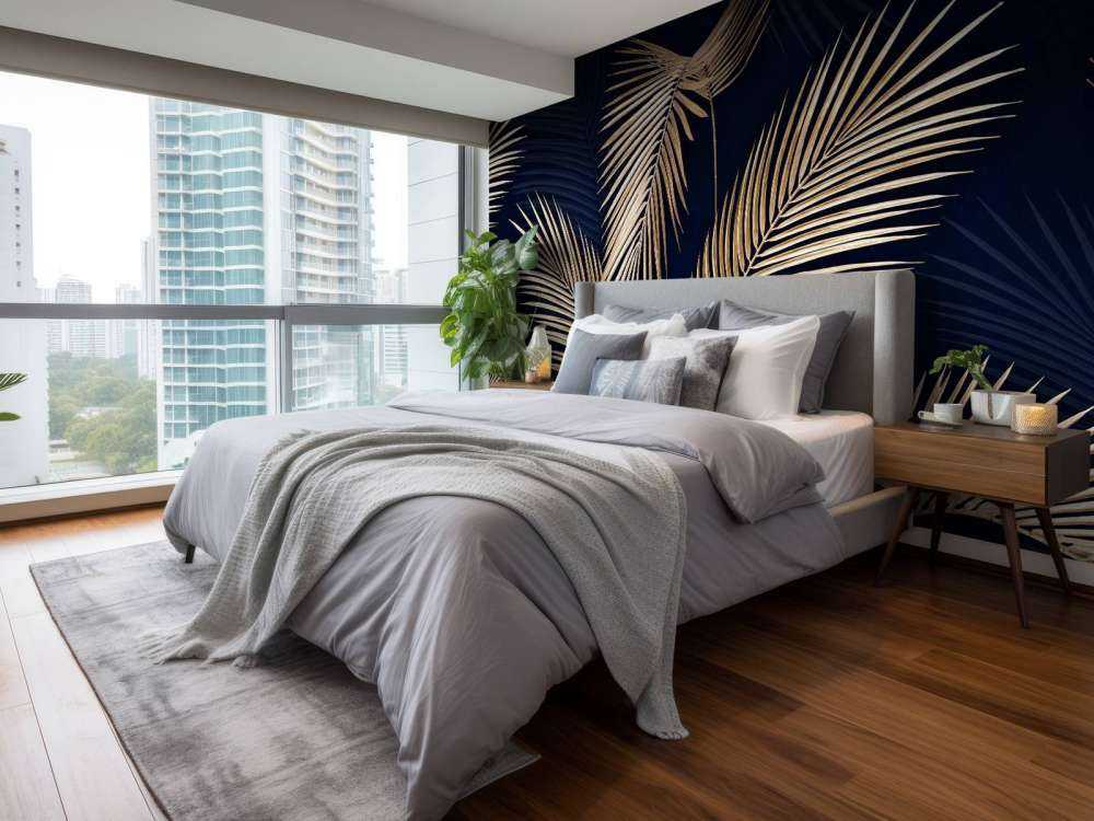 Palmes dorées sur bleu nuit